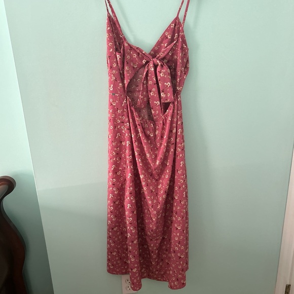 Forever 21 slit dress with bow pink floral women’s size Large - Picture 2 of 6